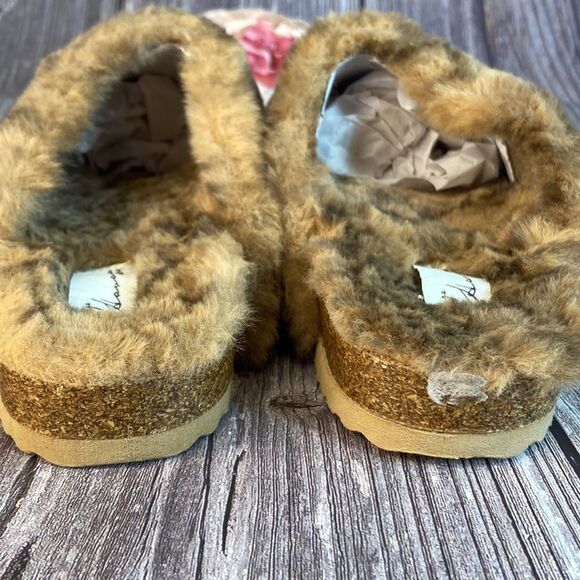 Vintage Havana Easy Brown Faux Sherpa Cork Suede Slip on Slides - Picture 6 of 9